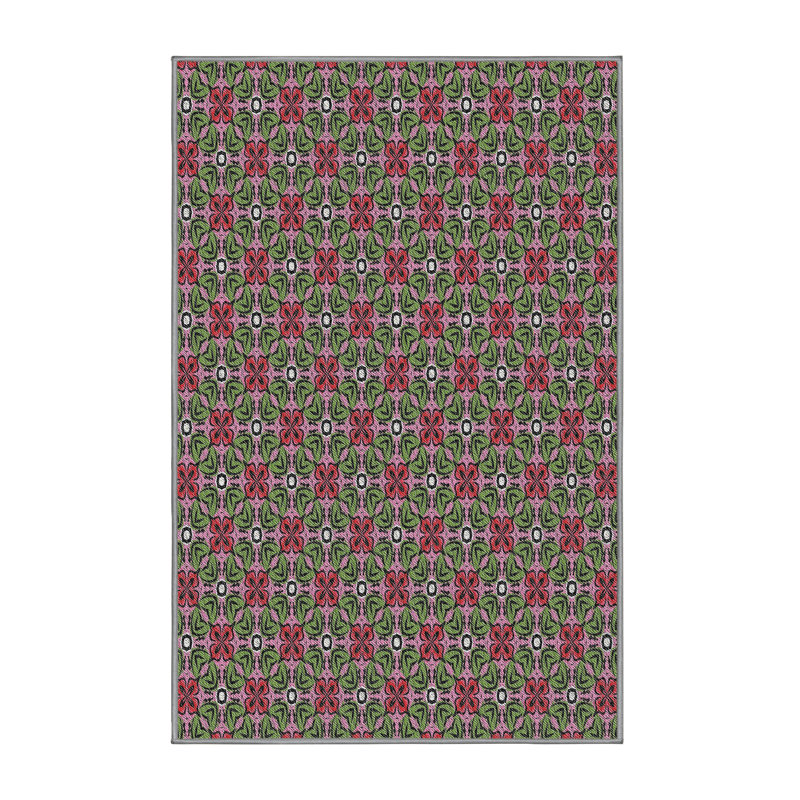 Tapis rose/vert à motifs, Rectangle 5 pi x 7 pi
