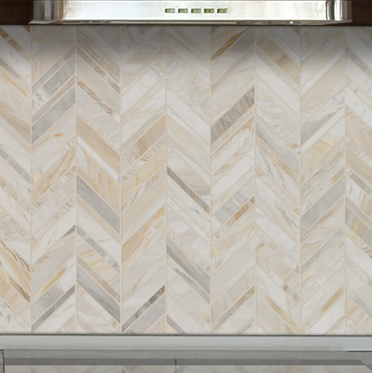 Athena Gold Chevron 12" x 12" Honed Marble Mesh Mounted Mosaic Tile