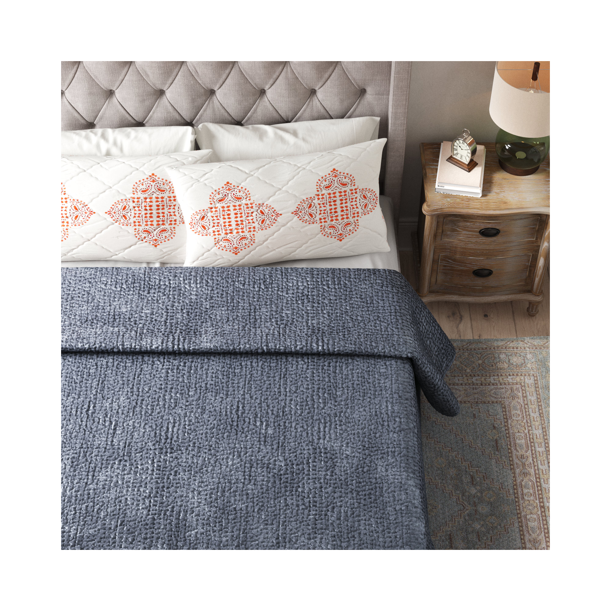 Tasmin Velvet Quilt, Queen Quilt, Sea Fog Blue
