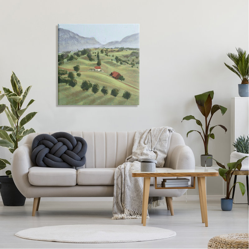 «Scenic Countryside Sloped Hills Distant Rustic Cottage» par Ziwei Li - peinture sur toile sans cadre