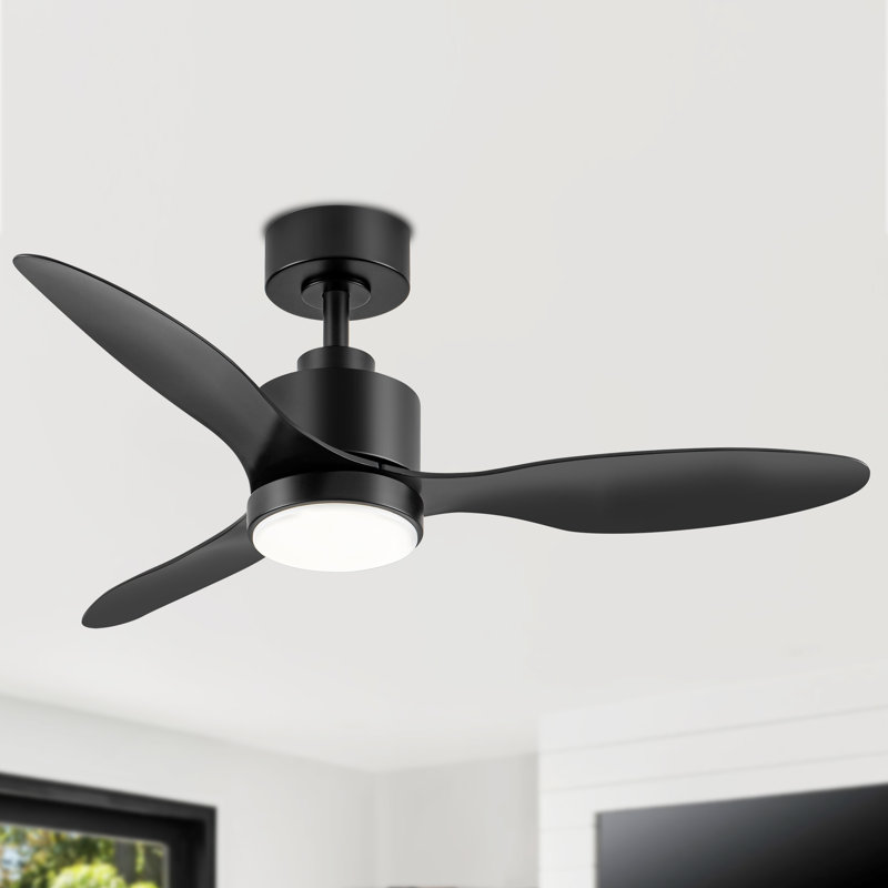 Ventilateur de plafond à 3 pales 42 "Kyptin avec lumières DEL et télécommande, Noir, Noir mat