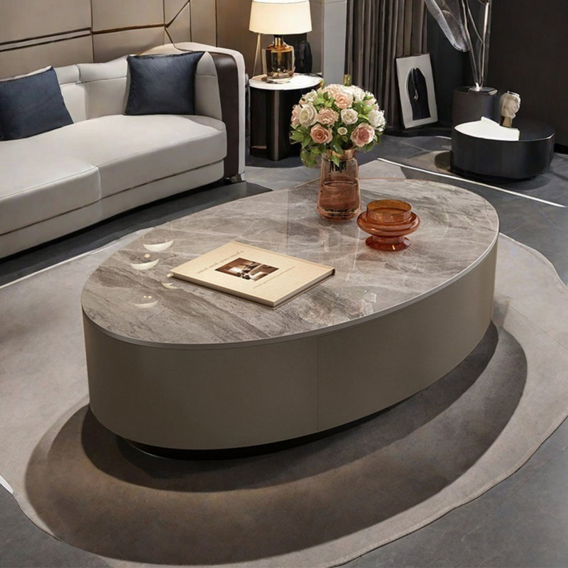 Table basse ovale légère et luxueuse, H 13,8 po x L 51,2 po x l 23,6 po, Gris