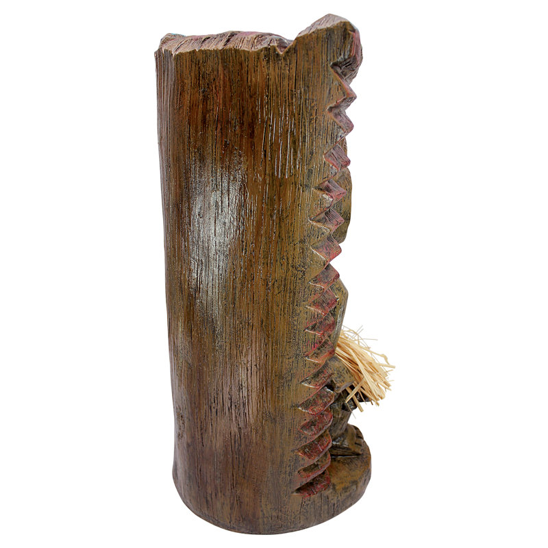 Hand-Painted Polynesian Tiki Totem Statue with Grass Skirt