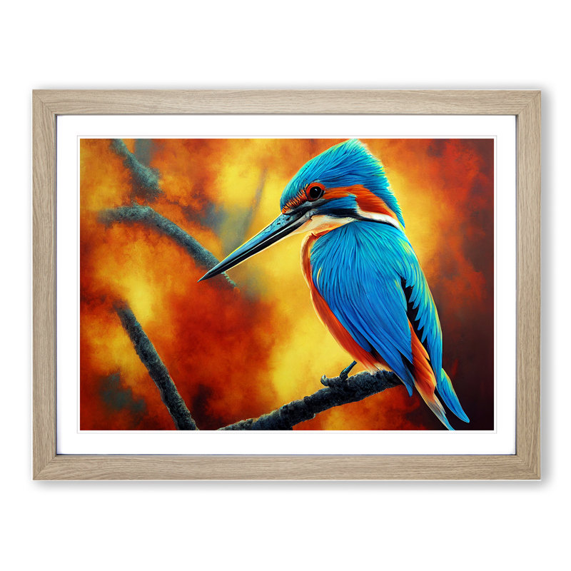 Amazing Kingfisher Bird - Framed Print, 46cm H x 64cm W x 2cm D, Oak Framed