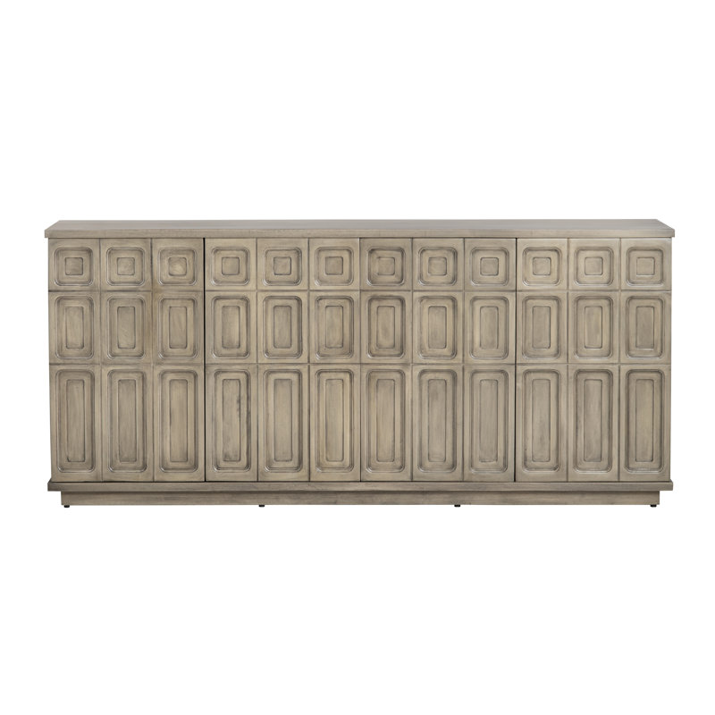 77 in. Brown Solid Wood 4 Door Media Credenza_Sideboard