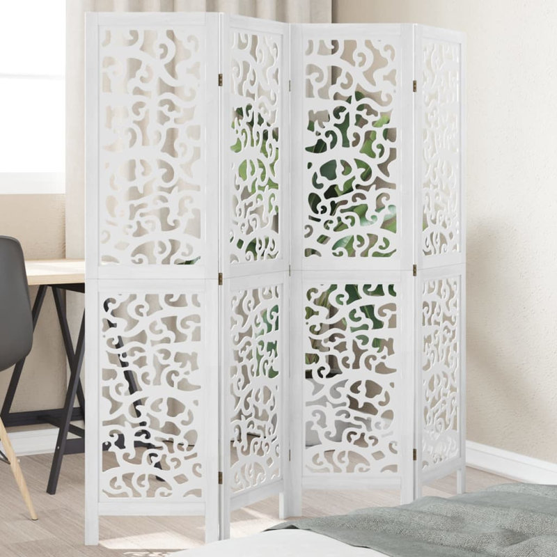 Folding Room Divider, 4, 200cm H x 145cm W x 1.6cm D, White