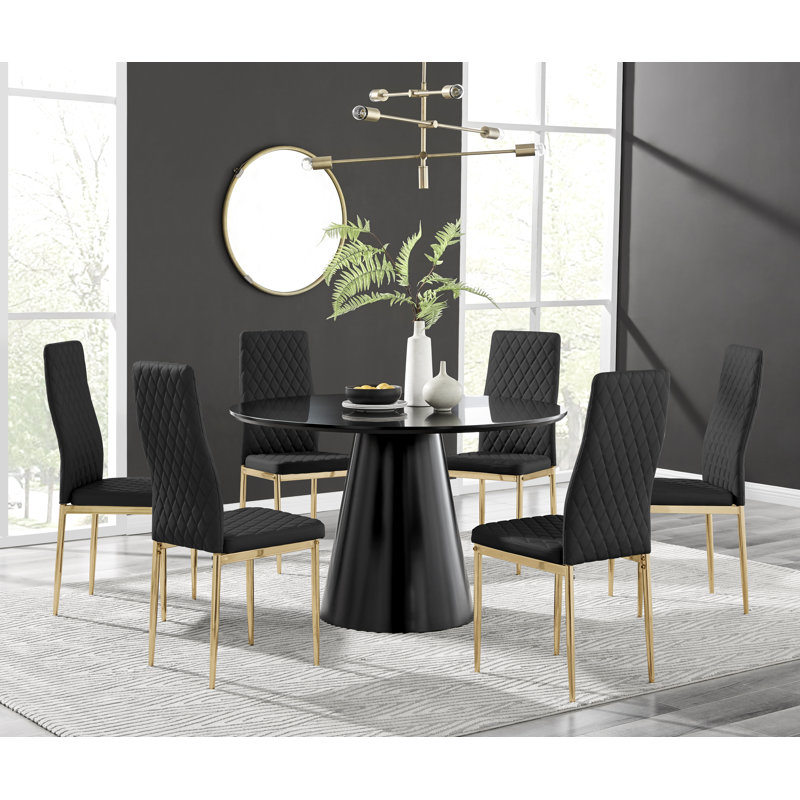 Ensemble de table de salle à manger Edward, Noir, Noir et or
