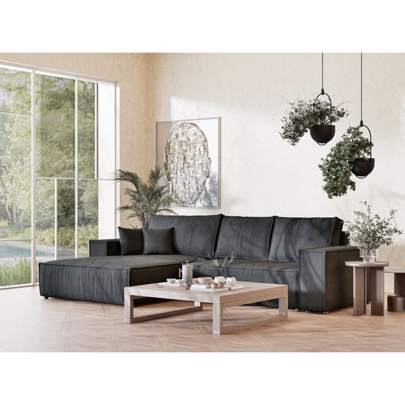 5 Seater Fabric Corner Sofa , Left Hand Facing, Anthracite Velvet