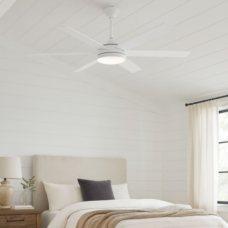 Ventilateur de plafond 6 pales SkyFan Cassiopeia, Blanc mat / érable