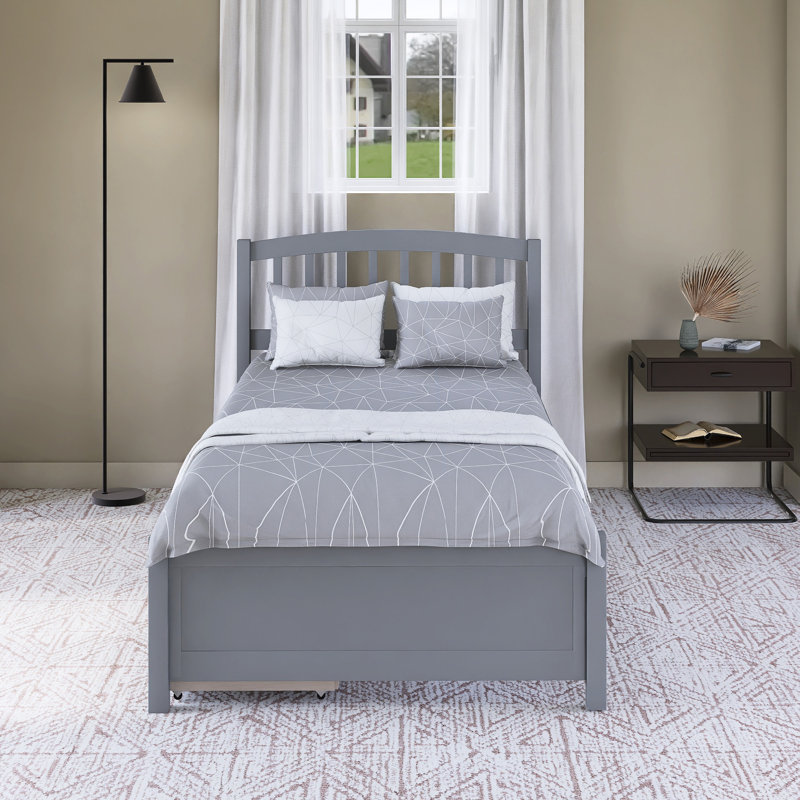 Lit plateforme avec tiroirs en bois, Gris