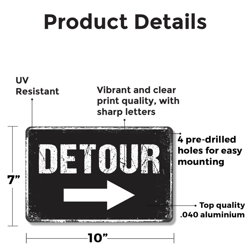 Detour Highway Road (paquet de 2) enseigne en aluminium 7 po x 10 po