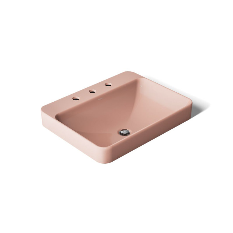 Vox Vitreous China Rectangular Vessel Bathroom Sink with Overflow, Peach Blow, 3