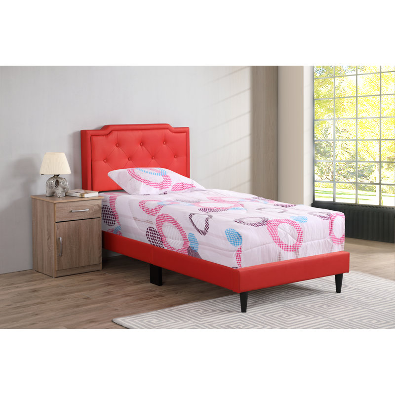 Upholstered Panel Bed, Twin, Red