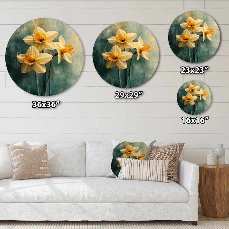 «Daffodil Radiance In Pastels Impressionist I» - Jonquilles rondes, impression sur métal, H 29 po x l 29 po