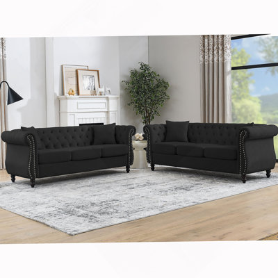 Three - Person Chesterfield Sofa With Rolled Arms And Nailhead Trim, Ideal For Living Room, Bedroom, Office And Apartment