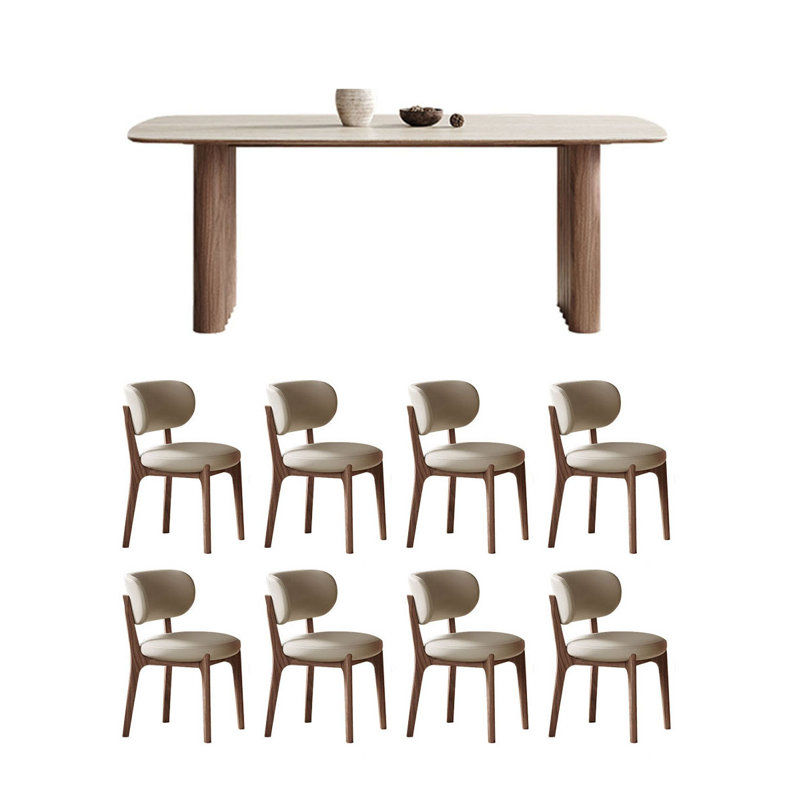 Rectangular rock plate dining table and chair set, 29.52"H x 86.61"L x 39.37"W