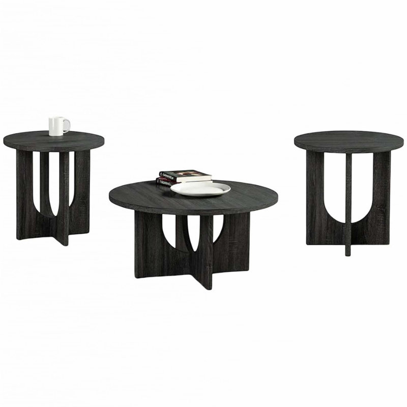 3pc Table Set 1x Round Coffee Table 2x Round End Table, Gray
