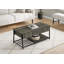 Table basse, L 42 po, cocktail, plateau relevable, rectangulaire, rangement, salon, stratifié bronze foncé, métal noir, contemporain, moderne