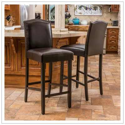 PU Faux Leather Counter Height Barstools With Rubberwood Legs
