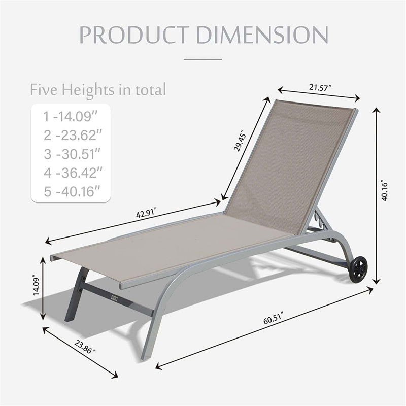 Chaise Lounge Outdoor Set of 2, Lounge Chairs for Outside with Wheals, Outdoor Lounge Chairs with 5 Adjustable Position, Pool Lounge Chairs for Patio, Beach,Yard,Deck,Poolside( 2 Lounge Chairs)