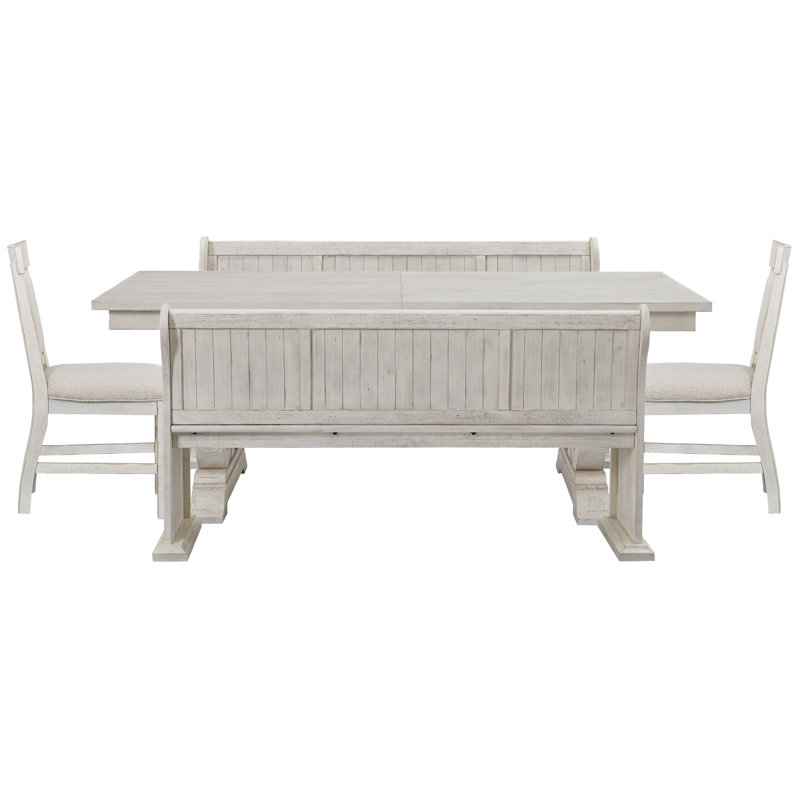 Extendable Rectangular Dining Table With 2 Benches And 2 Upholstered Side Chairs, 5Pcs:Table,2Benches,2Chairs