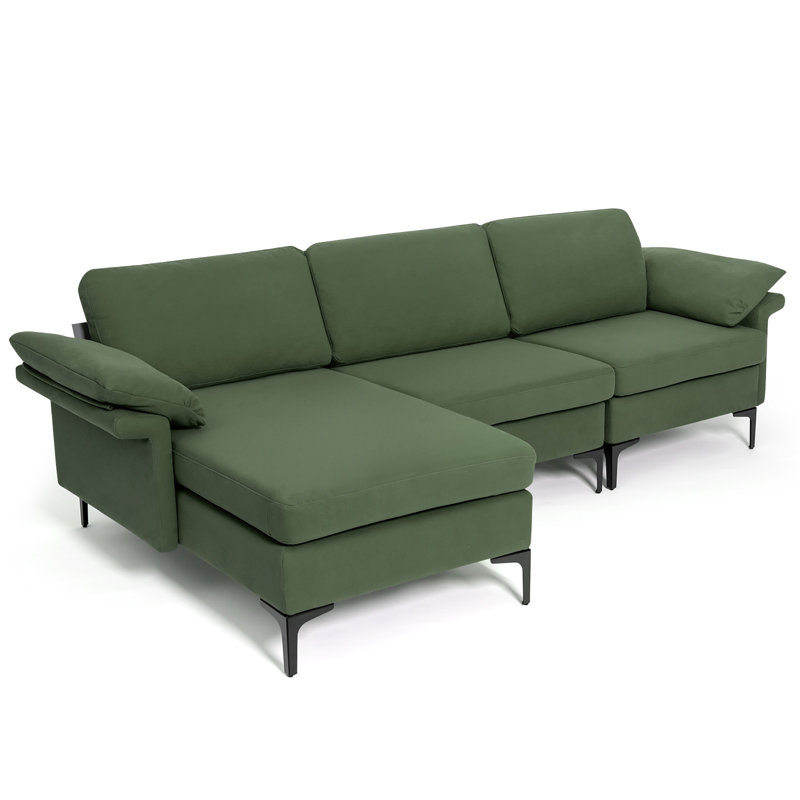Deijon 100.5" Wide Left Hand Facing Modular Sofa and Chaise, Army Green Lint