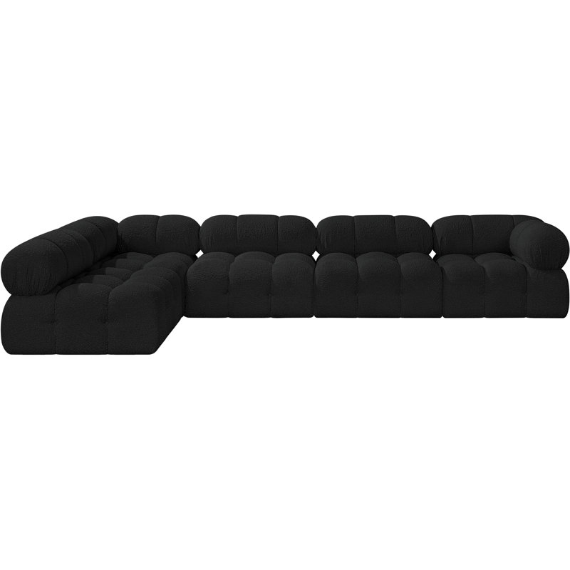 Canapé Ames, Tissu bouclé noir, 3 sans accoudoirs, 2 en coin