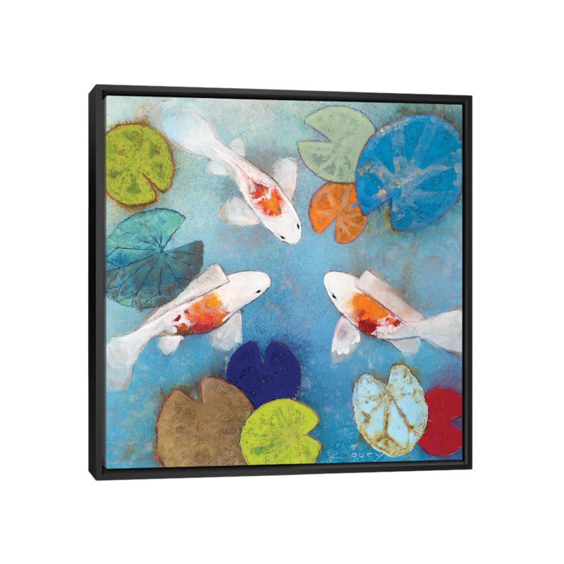 «Koi II», peinture sur toile, H 18 po x l 18 po x P 1,5 po, Toile encadrée noire, Pas de tapis