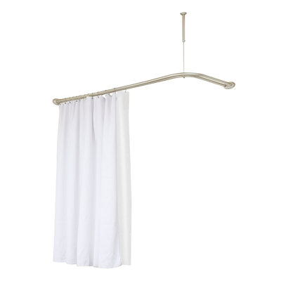 Utopia Alley Rustproof Wall Mounted Aluminum Double L Shaped Shower Curtain Rod 72" L x 31.7" W,  with 24 Shower Hooks included  & Ceiling Support , Wall Mounted