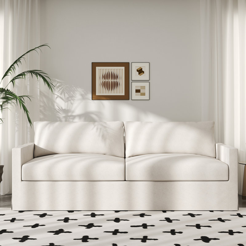 Noelle Solid Wood Upholstered Sofa With Wide Square Arms Couch Comfy Loveseat For Apartment Bedroom Living Room Office, White