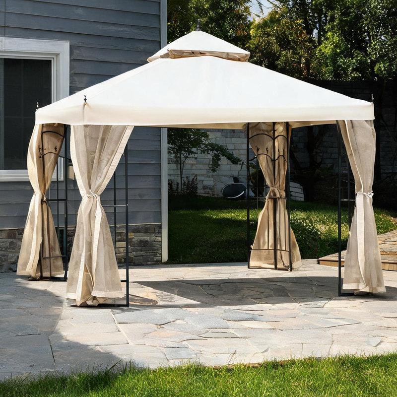 Pavillon de jardin combinant 10 x 10 pi et acier avec tablettes et espace extérieur, polyester et acier
