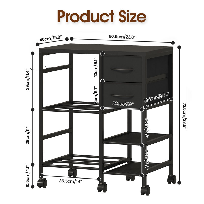 3-Tier 3D Printer Stand with Filament Storage,3D Printer Rack with Drawer and Hooks, Heavy Duty Metal Frame 3D Printer Table with Locking Wheels and Adjustable Feets for Home Office Studio Garage