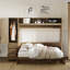 Lit escamotable double avec garde-robe, tiroirs et tablettes ouvertes
