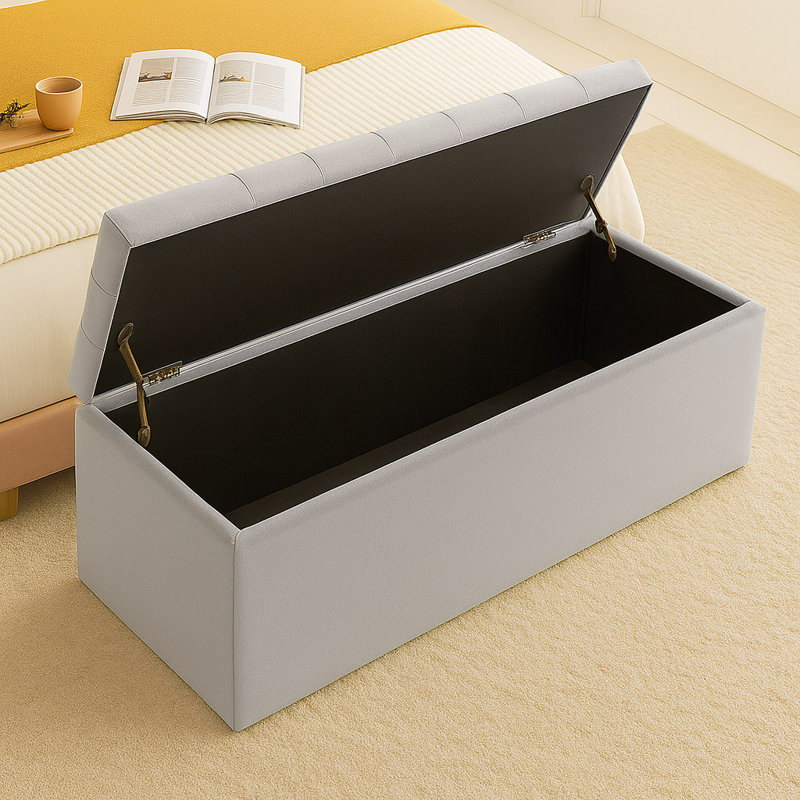 Chesterfield Ottoman Storage Box - Plush Velvet Blanket box - Shoe Bench - End of Bed Bench, Silver