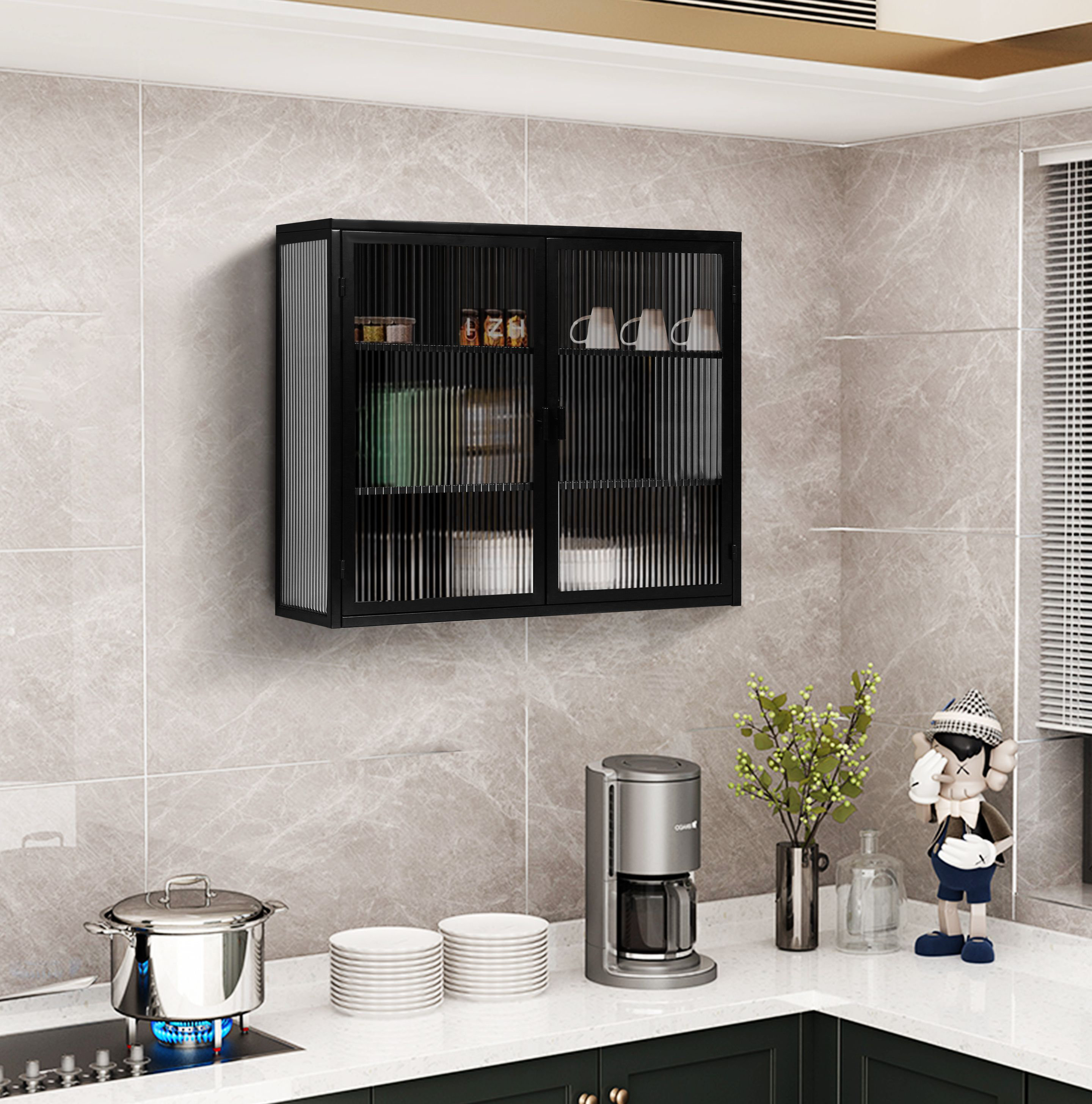 Lipoton 2--Glass Doors Wall Bathroom Cabinet, Wall Mounted Cabinet ...