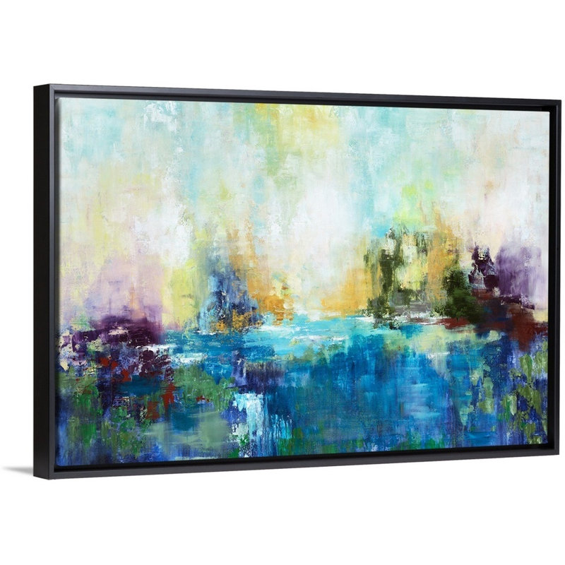 « karmic energy », peinture sur toile, Cadre flottant noir, H 13,7 po x l 19,7 po x P 1,75 po