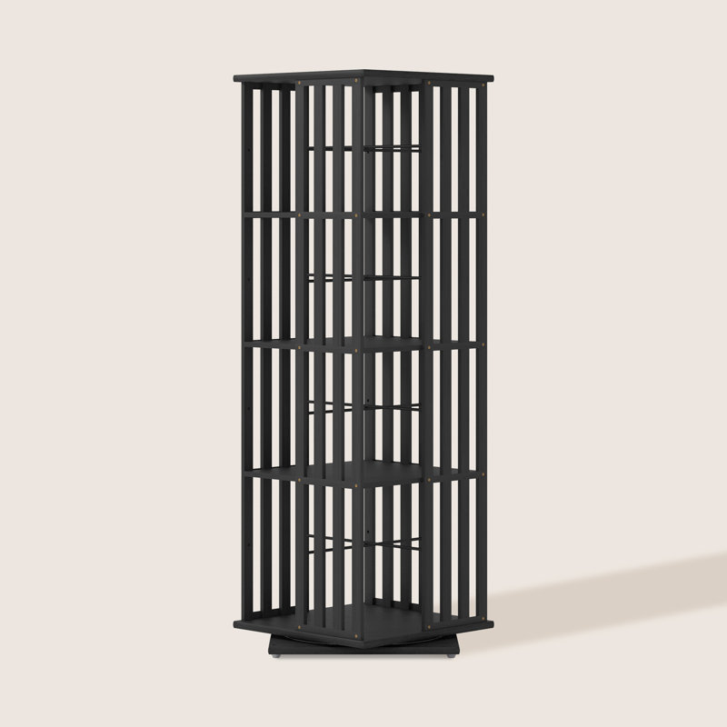 Rotating Bookshelf Tower, 4 Tier 360° Spinning Bookcase Bamboo Floor Standing Storage Rack, Narrow Book Shelf Organizer For Kids & Adults, Small Space Bookshelf