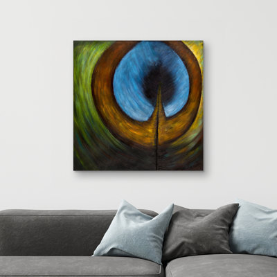 Peacock feather center - 32"x32" art on canvas