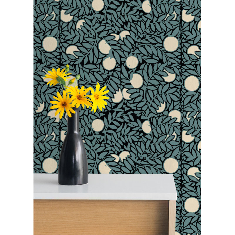 Signature Orange Grove 10' L x 24" W Wallpaper Roll, Blue Cream, Peel & Stick