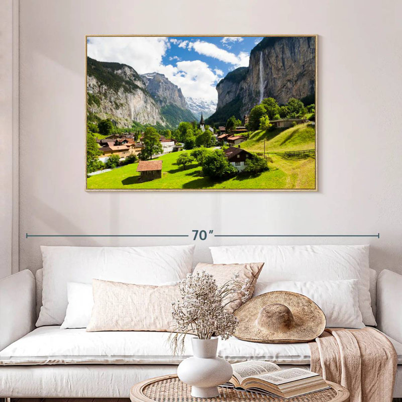 Scénique Lauterbrunnen, Cadre flottant en bois naturel, 46 po x 31 po