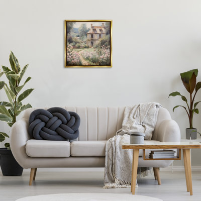 «French Garden Cottage», art mural encadré doré sur toile flottante par RileyB