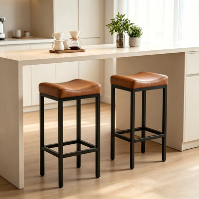 Ensemble de 2 tabourets de bar de 24 po sans dossier à hauteur de comptoir avec siège en cuir souple, tabouret de bar rembourré robuste de 400 lb pour îlot de cuisine moderne