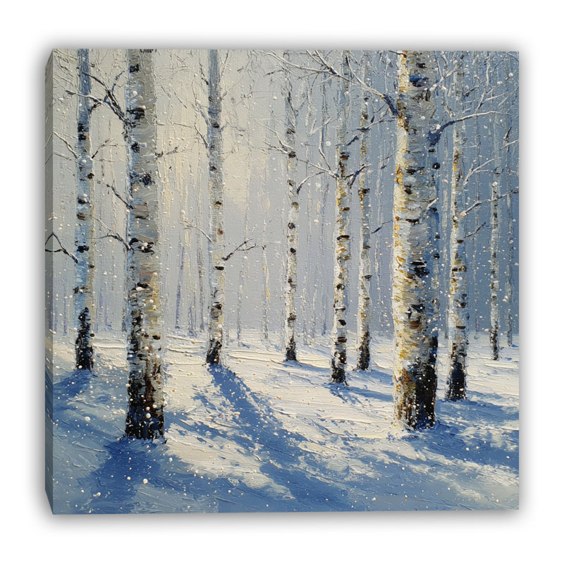 «Snowfall in Birch Woods», art mural sur toile tendue, H 30 po x l 30 po