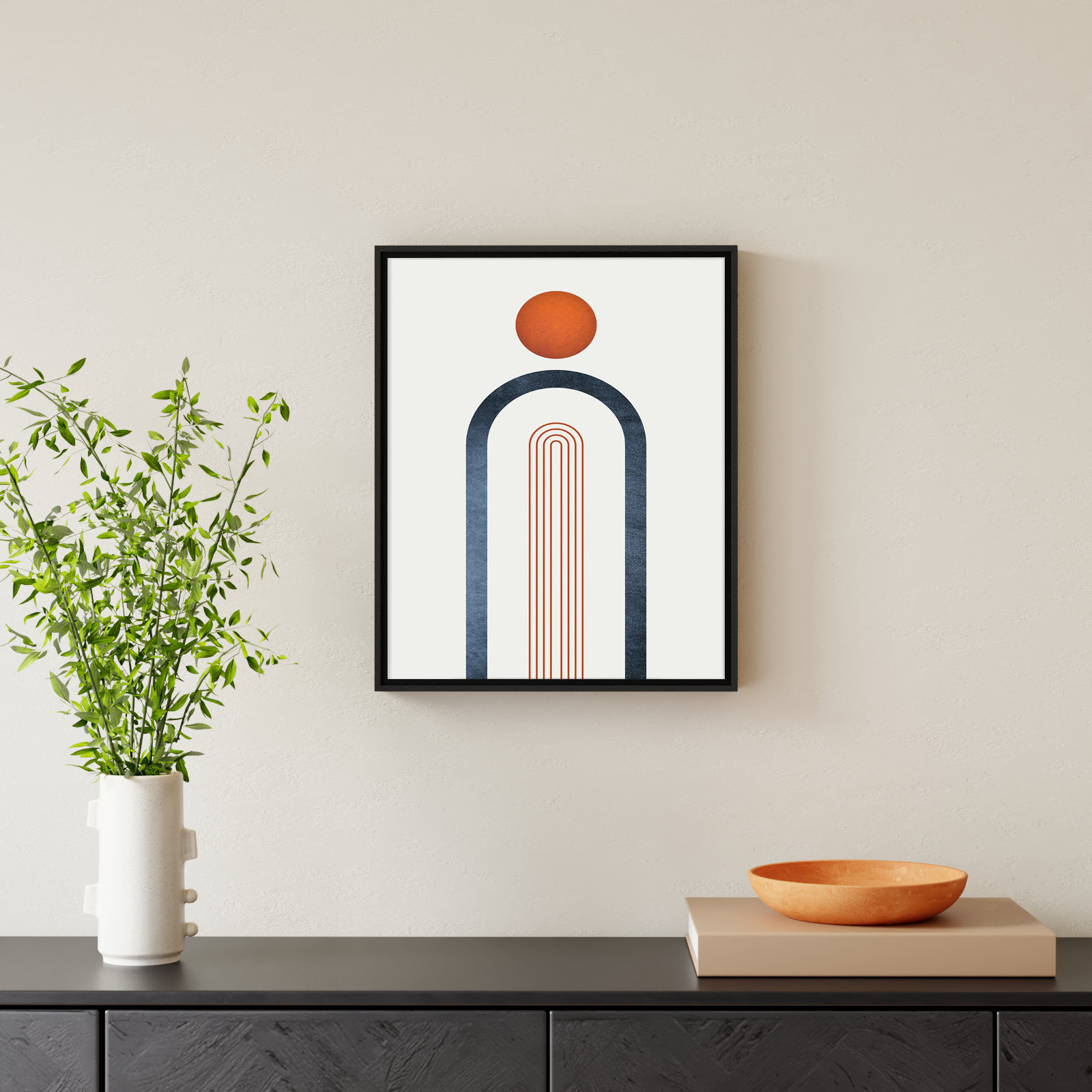 Maguire "Minimalist Midcentury Orange Navy I" Print, 21.5" H x 17.5" W x 2" D, Espresso Framed