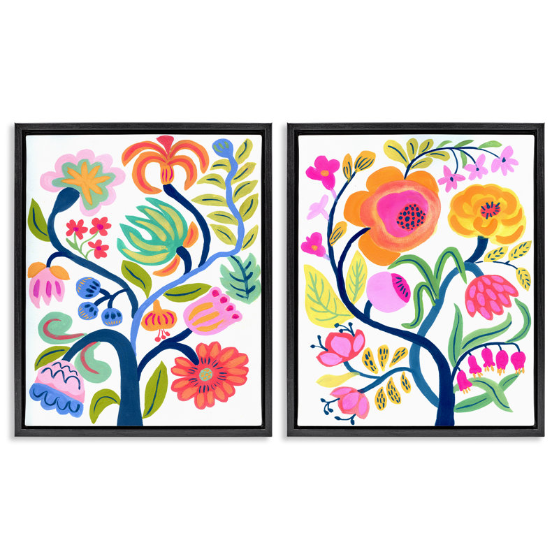 Ensemble de cadres flottants 2 pièces Colorful Boho Blue Tree, design par Suzanne Allard, H 31 po x l 25 po