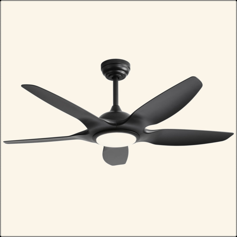 Ventilateur de plafond 48 pouces avec lumière DEL à intensité variable et télécommande, 5 pales ABS, moteur à courant continu noir
