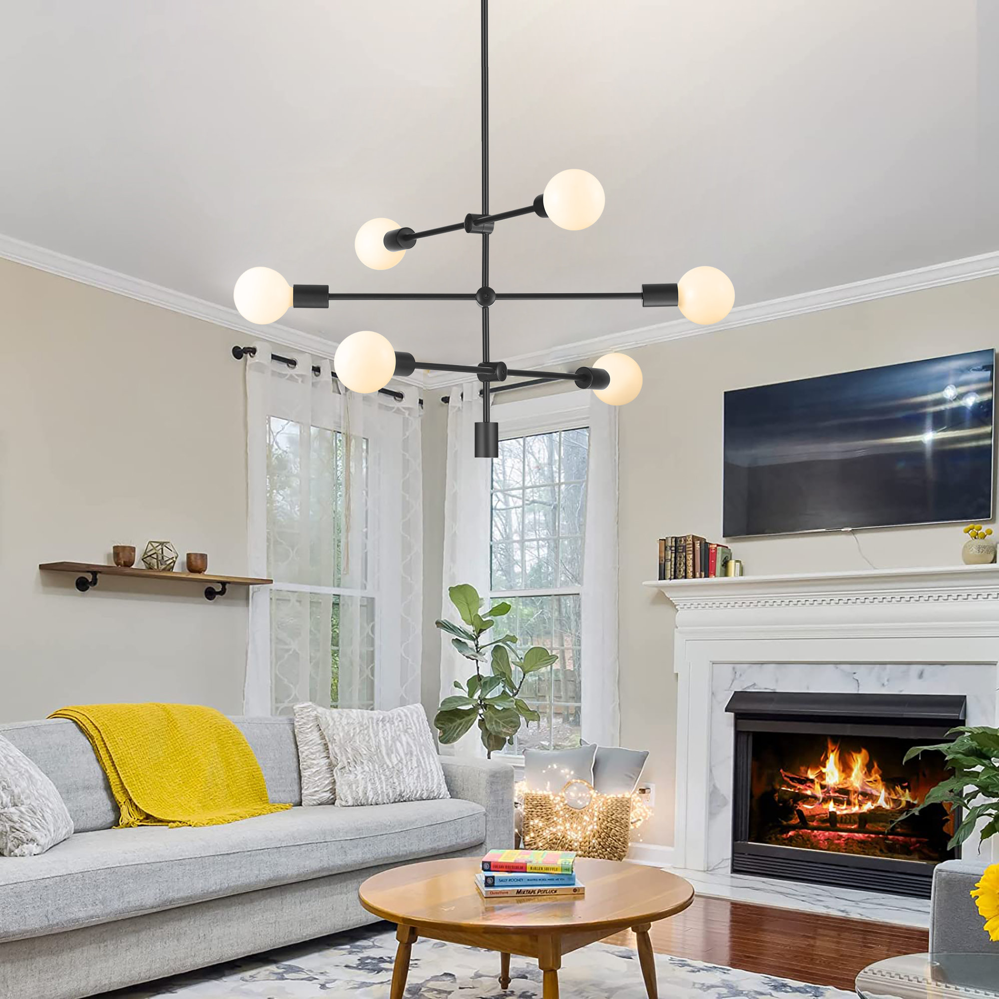 Mercer41 Dycus 6 - Light Dimmable Sputnik Modern Linear Chandelier