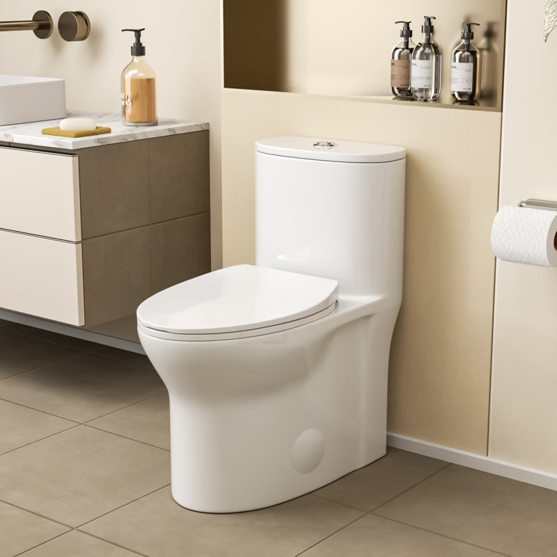 Ceramic One-Piece Toilet Dual Flush 1.1/1.6 GPF Elongated Toilet 11.8" Rough-In Skirted Toilet with Siphon Flush