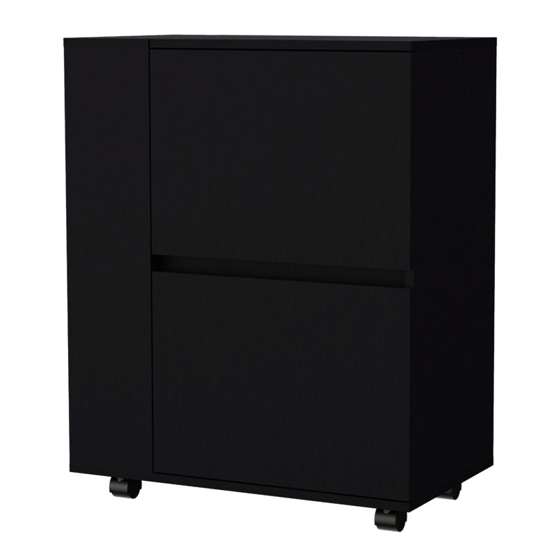 Chariot-bar noir polyvalent pour recevoir avec forme et roues rectangulaires élégantes pour la cuisine