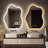 Stylish Stone Border Irregular Led Wall Mirror Bathroom Vanity Mirror With Blaklit 3 Color Temperature Lights Anit-fog Dimmable, 3 Touch Sensor Switch Plug In